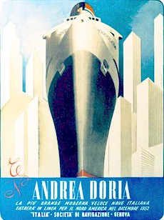 "Italia" poster announcing the Andrea Doria and her maiden voyage.